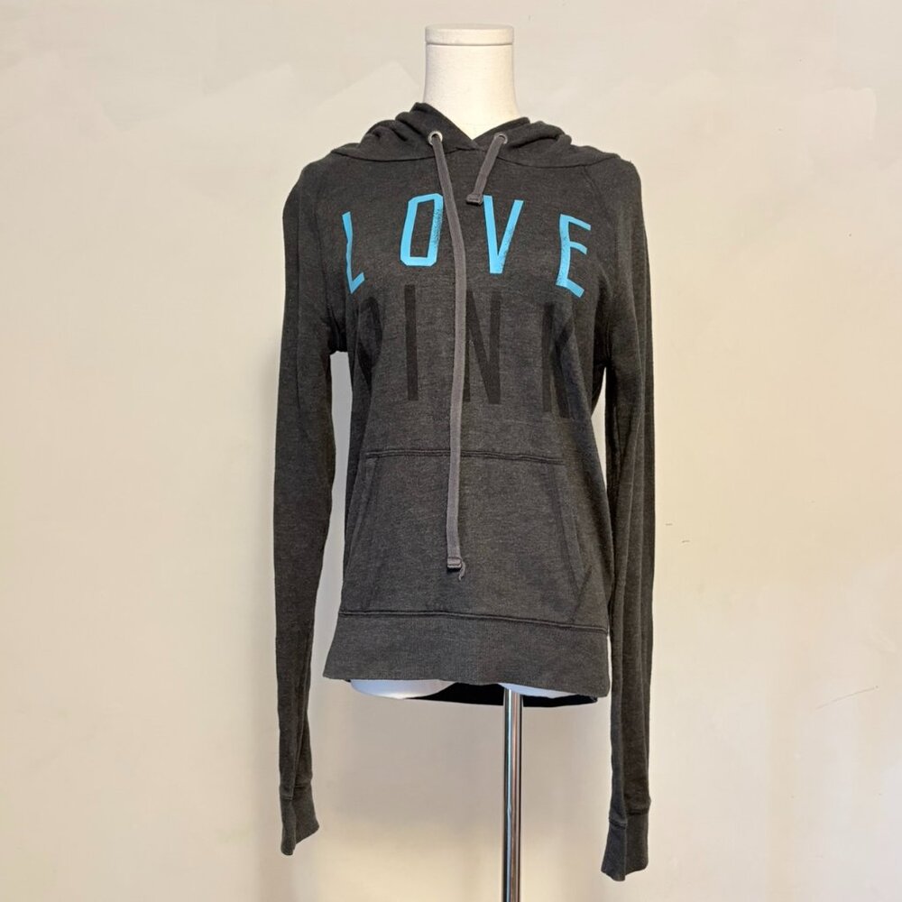 Victoria's Secret Pink Womens Sz S  Dark Grey Long-sleeve Pull Over Y2K Hoodie